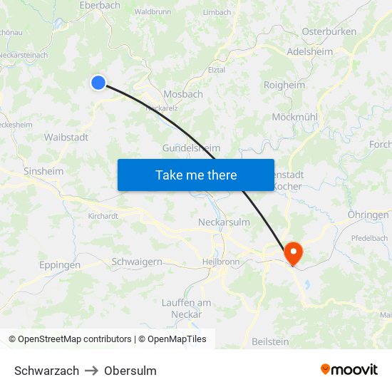 Schwarzach to Obersulm map