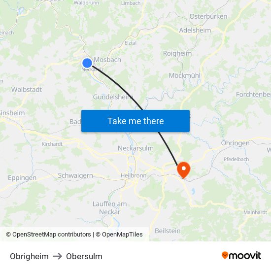 Obrigheim to Obersulm map
