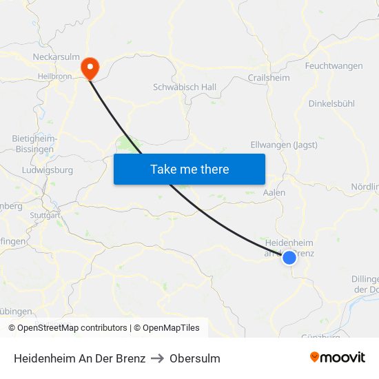 Heidenheim An Der Brenz to Obersulm map