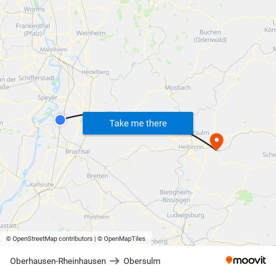 Oberhausen-Rheinhausen to Obersulm map