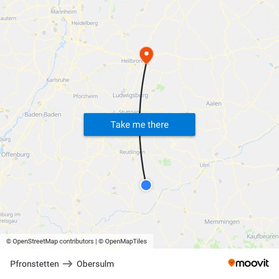 Pfronstetten to Obersulm map
