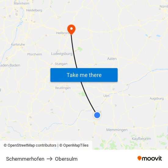 Schemmerhofen to Obersulm map