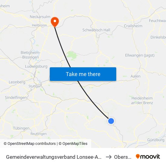 Gemeindeverwaltungsverband Lonsee-Amstetten to Obersulm map