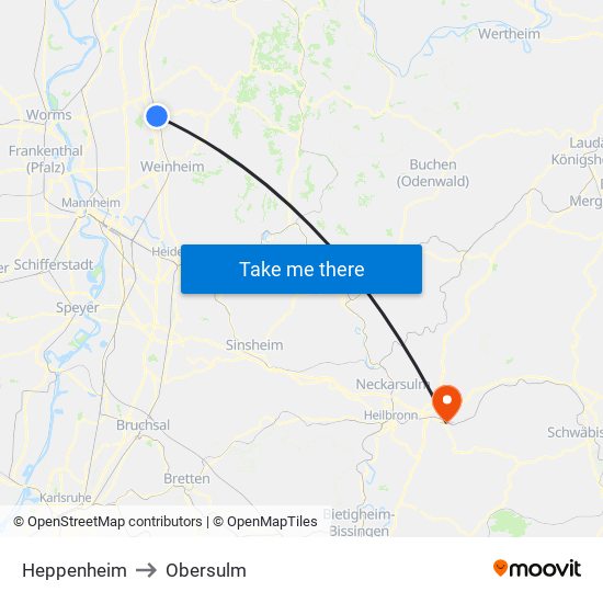 Heppenheim to Obersulm map