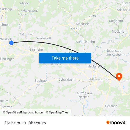 Dielheim to Obersulm map