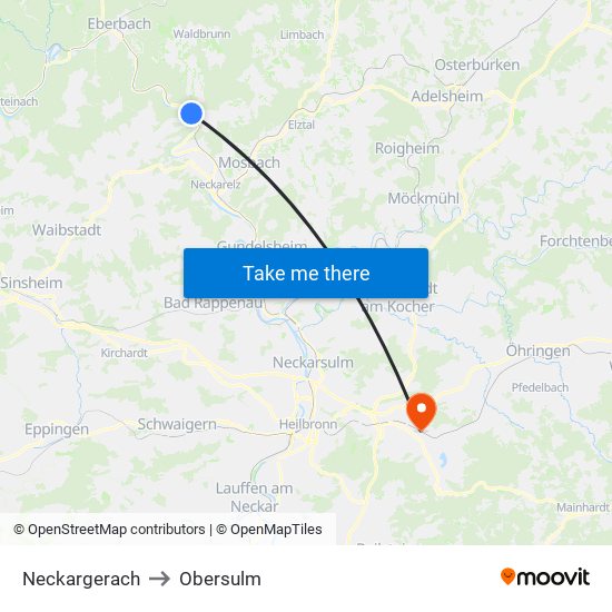 Neckargerach to Obersulm map