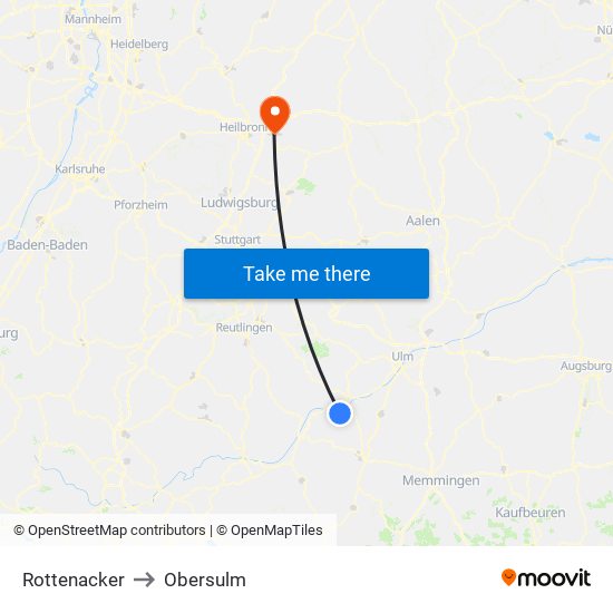 Rottenacker to Obersulm map