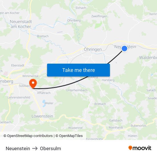 Neuenstein to Obersulm map