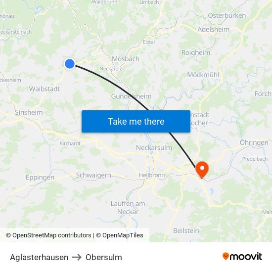 Aglasterhausen to Obersulm map