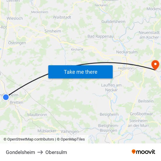 Gondelsheim to Obersulm map