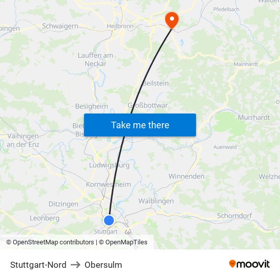 Stuttgart-Nord to Obersulm map