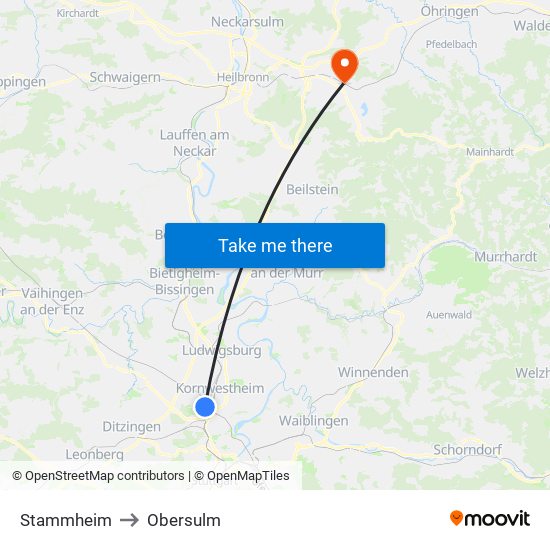 Stammheim to Obersulm map