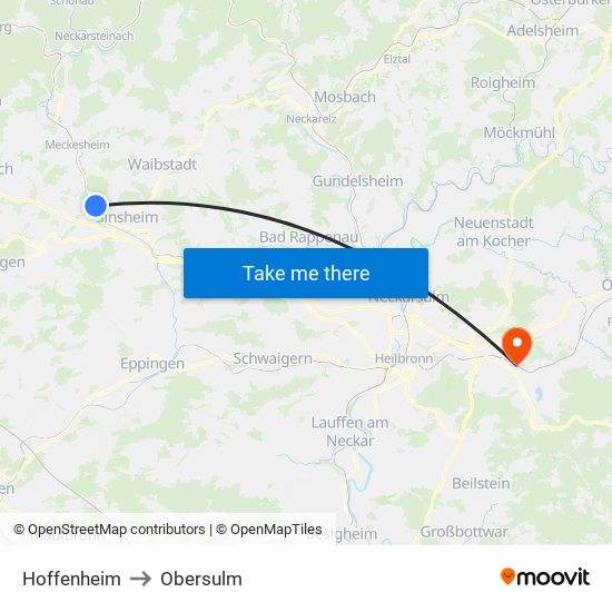 Hoffenheim to Obersulm map