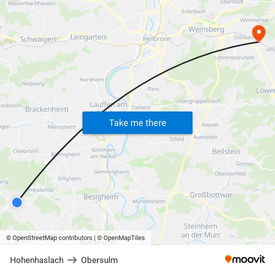 Hohenhaslach to Obersulm map