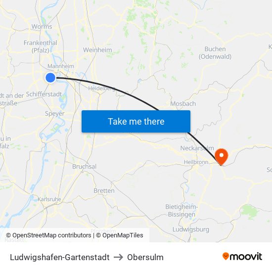 Ludwigshafen-Gartenstadt to Obersulm map