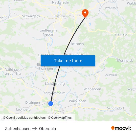 Zuffenhausen to Obersulm map