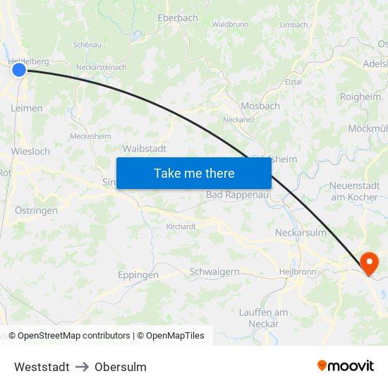 Weststadt to Obersulm map