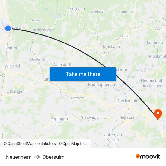 Neuenheim to Obersulm map