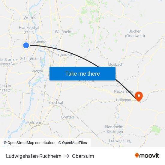 Ludwigshafen-Ruchheim to Obersulm map