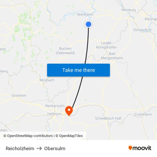 Reicholzheim to Obersulm map