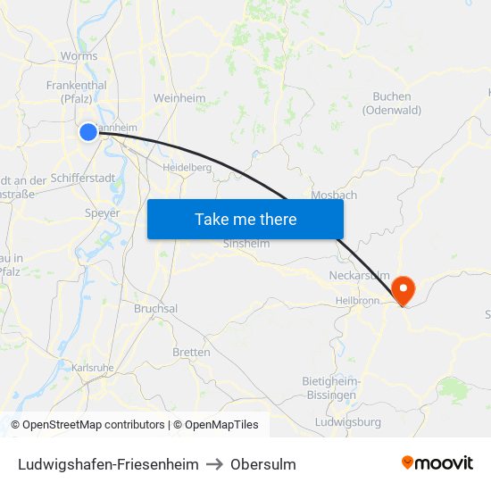 Ludwigshafen-Friesenheim to Obersulm map