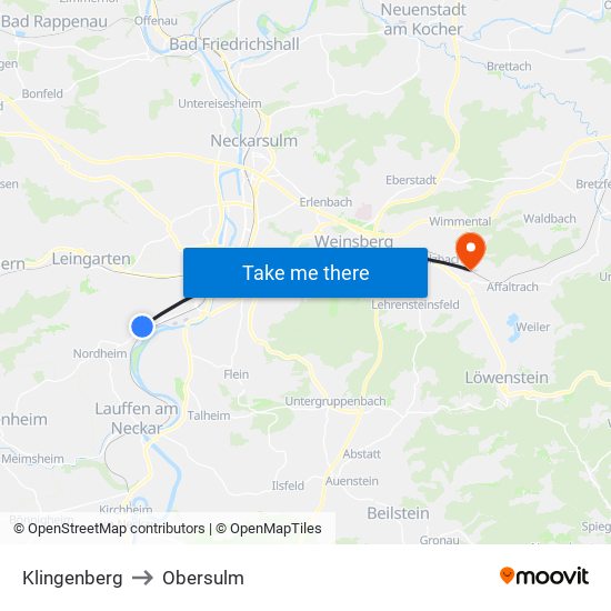 Klingenberg to Obersulm map