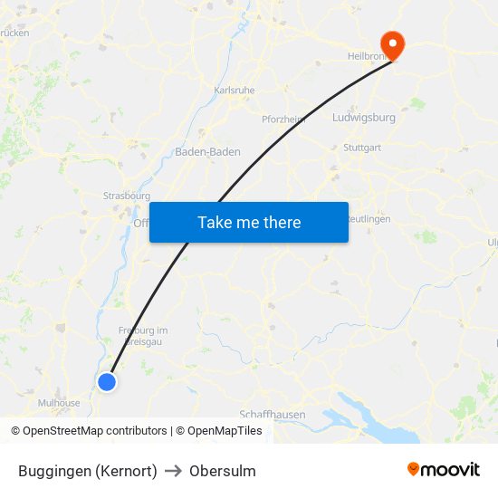 Buggingen (Kernort) to Obersulm map