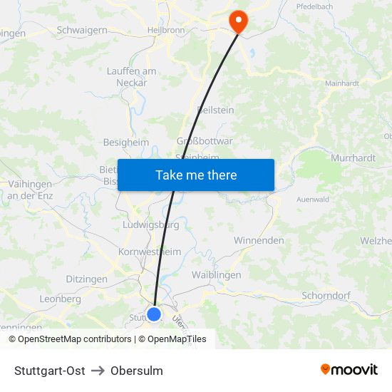 Stuttgart-Ost to Obersulm map