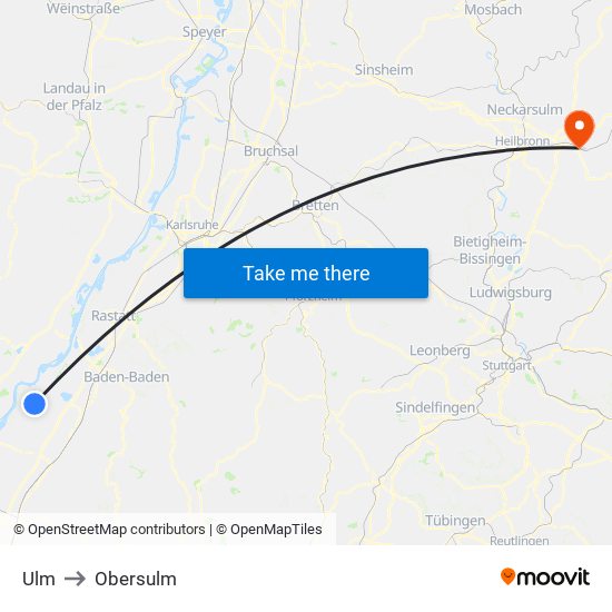 Ulm to Obersulm map