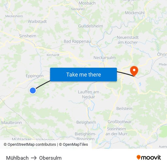 Mühlbach to Obersulm map