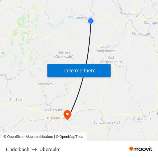 Lindelbach to Obersulm map