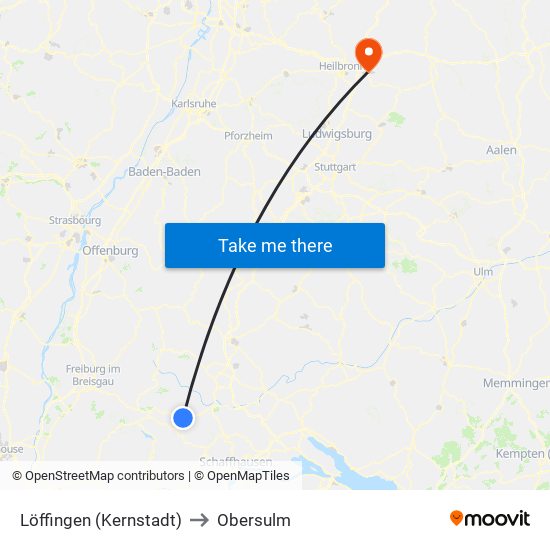 Löffingen (Kernstadt) to Obersulm map