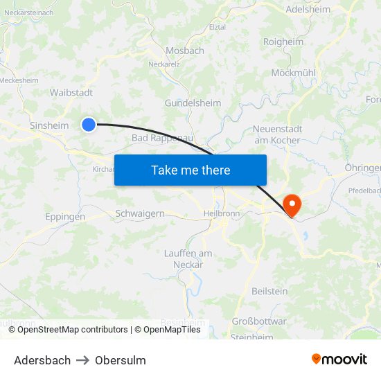 Adersbach to Obersulm map