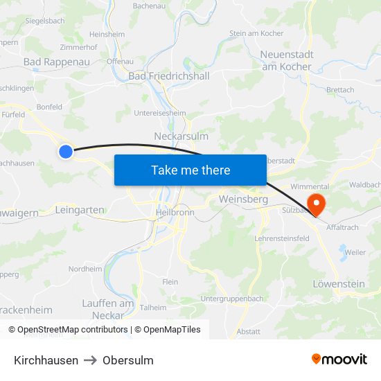 Kirchhausen to Obersulm map