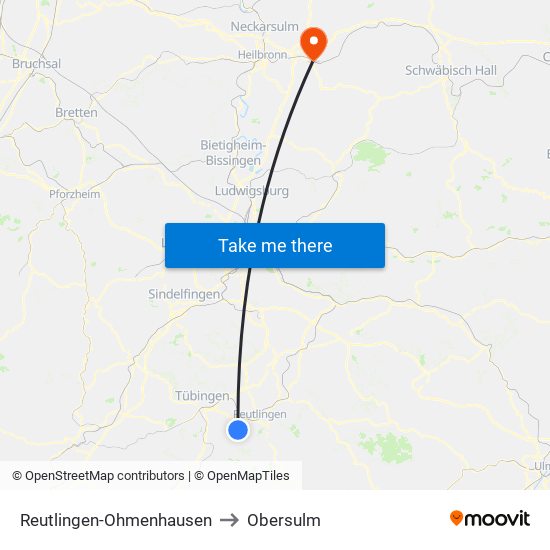 Reutlingen-Ohmenhausen to Obersulm map