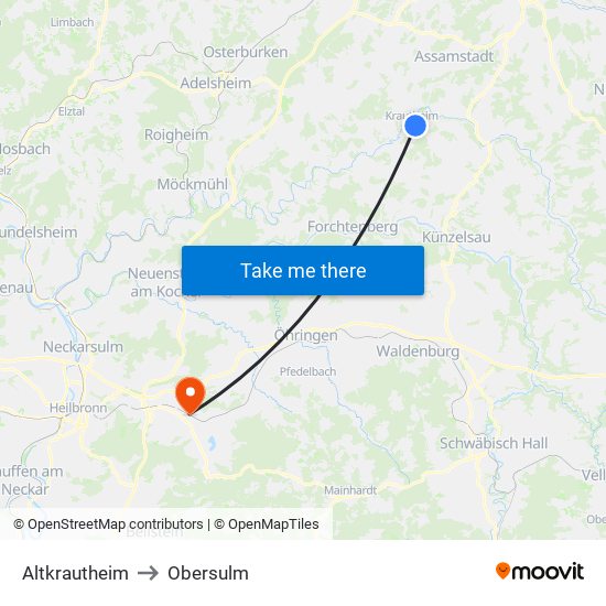 Altkrautheim to Obersulm map