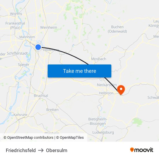 Friedrichsfeld to Obersulm map
