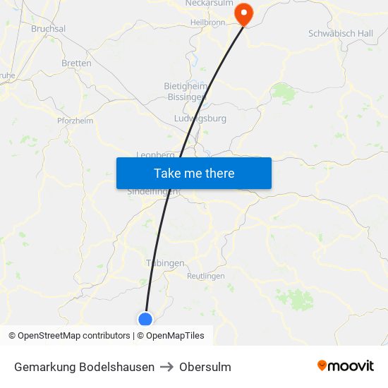 Gemarkung Bodelshausen to Obersulm map