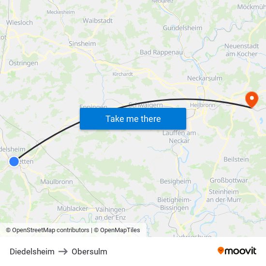 Diedelsheim to Obersulm map