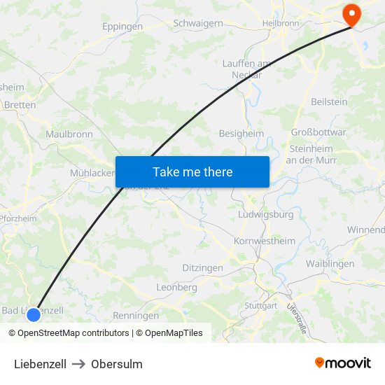 Liebenzell to Obersulm map