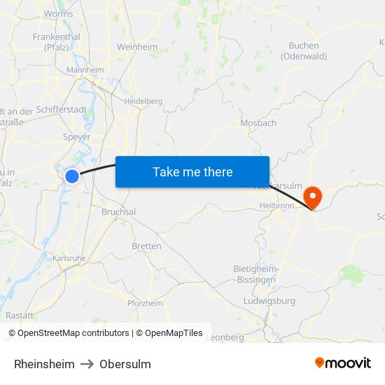 Rheinsheim to Obersulm map