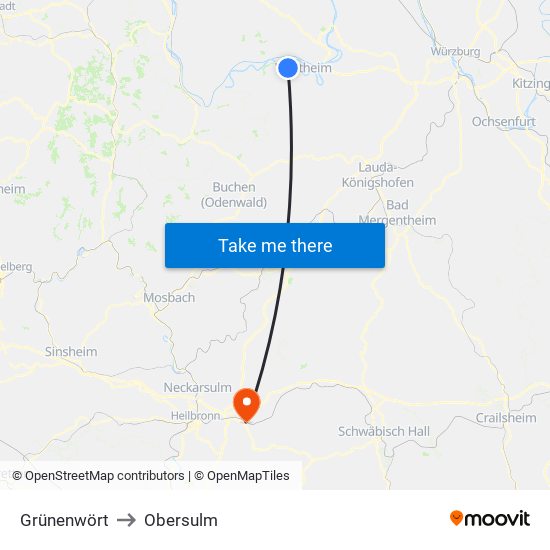 Grünenwört to Obersulm map