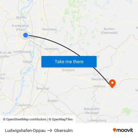 Ludwigshafen-Oppau to Obersulm map