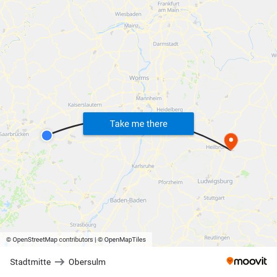 Stadtmitte to Obersulm map