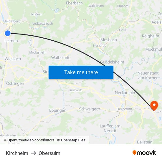 Kirchheim to Obersulm map