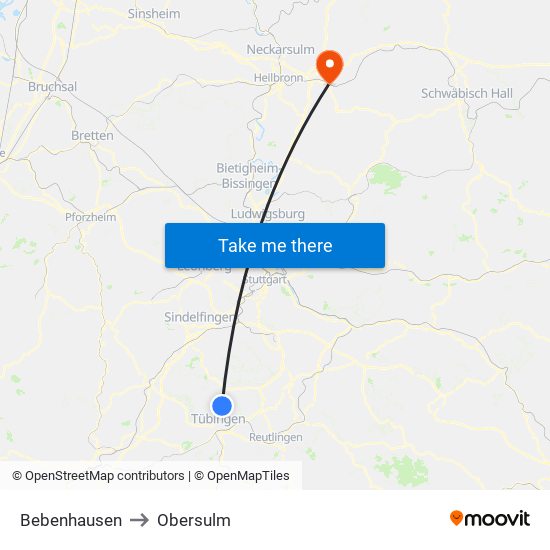 Bebenhausen to Obersulm map