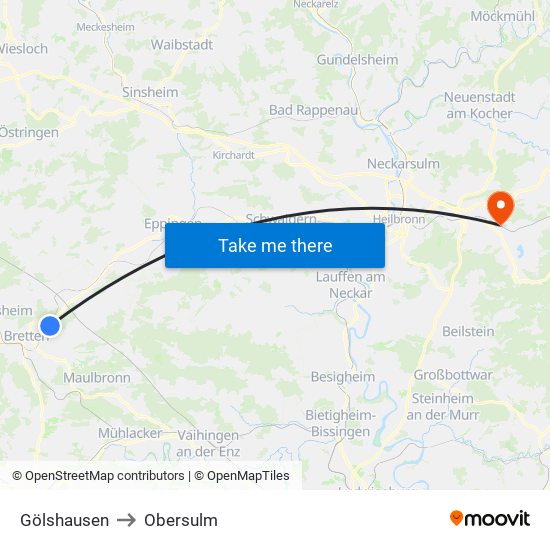 Gölshausen to Obersulm map