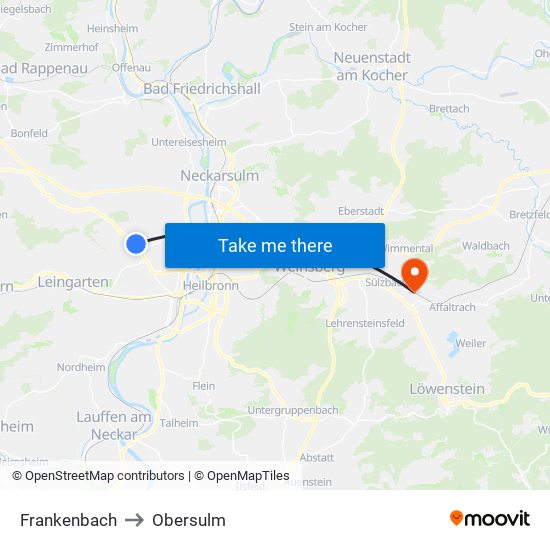 Frankenbach to Obersulm map
