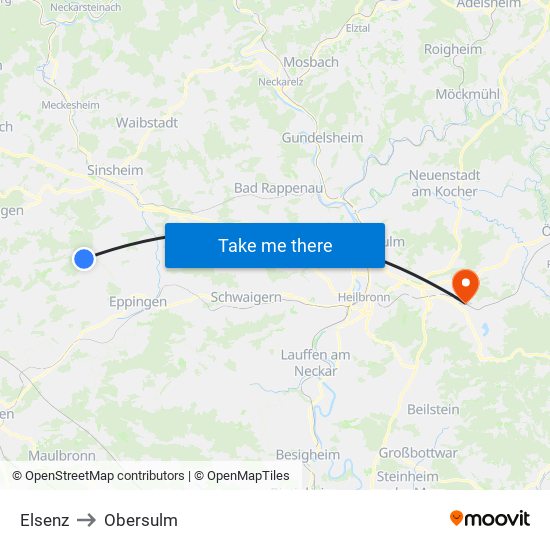 Elsenz to Obersulm map