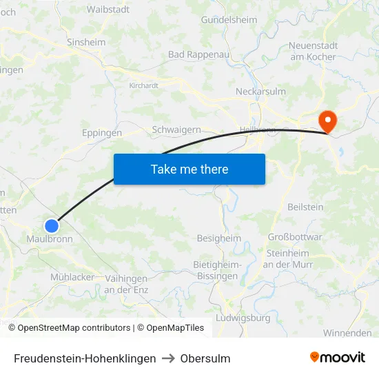 Freudenstein-Hohenklingen to Obersulm map